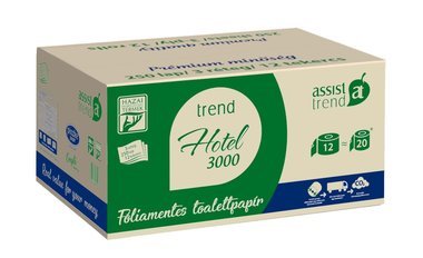 Trend Hotel 3000 kistekercses toalettpapír 3rtg M9,5 D12,8 32,25m 250lap cell FSC 12tek/gyűjtő